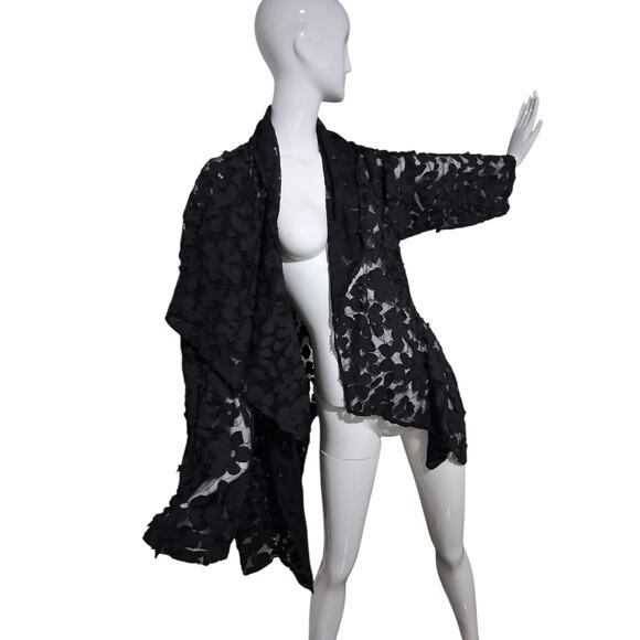Dress to Kill Floral Sheer Women's 1X-2X Asymmetrical Old Money Luxury Cardigan - Picture 9 of 11